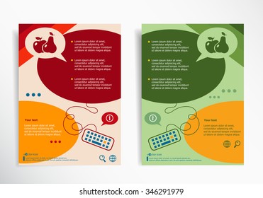 Apple and pear on abstract brochure design. Set of corporate business stationery templates. Modern back and front flyer backgrounds.