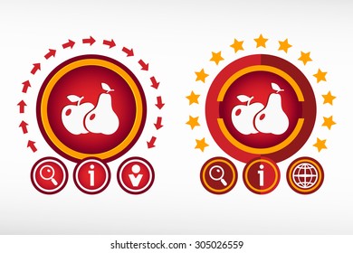 Apple and pear on creative background. Red design concept for banner, web, advertising, print