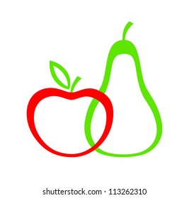 Apple and pear on white background