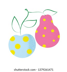 Apple and pear polka dot vector illustration. Isolated on white.