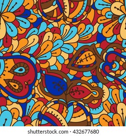 Apple and pear seamless pattern. Bright summer textile pattern. Fruit fantasy pattern in blue and yellow shades.
