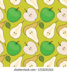 Apple and Pear seamless pattern. Flat style vector illustration.