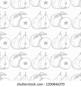 apple and pear seamless pattern, fruit
