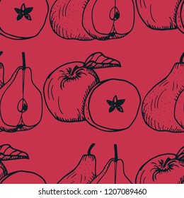 apple and pear seamless pattern, fruit