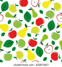 Apple and pear seamless pattern white background