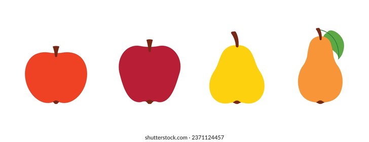 Apple and pear set. Minimalist style icon set -  variations fruits shapes. Modern vector illustration, isolated on white