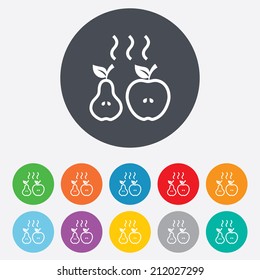 Apple and pear sign icon. Baked hot fruits symbol. Round colourful 11 buttons. Vector
