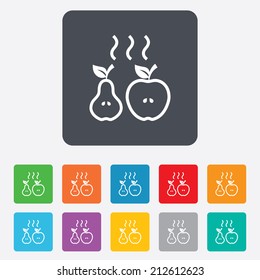Apple and pear sign icon. Baked hot fruits symbol. Rounded squares 11 buttons. Vector