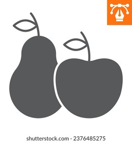 Apple and pear solid icon, glyph style icon for web site or mobile app, thanksgiving and food, sweet fruits vector icon, simple vector illustration, vector graphics with editable strokes.