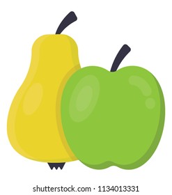 Apple and pear tomato together in an icon denoting healthy fruits 