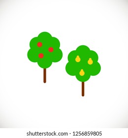 Apple and pear trees. Vector illustration in flat style