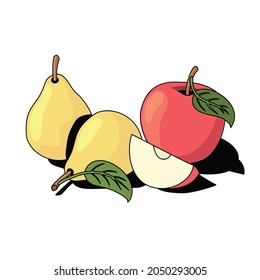 Apfel und Birne. Vektorgrafik 3D-Skizze isometrisch, farbige Icon-Illustration, flacher Stil. Kreative Design-Idee und Elemente für Infografiken und Website.