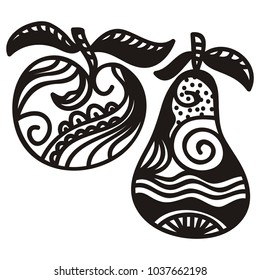 Apple and pear. Vector illustration