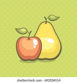 Apple and pear vector illustration. Design for menu, for fruit juice packets and for fruit label. Tasty and healthy food.