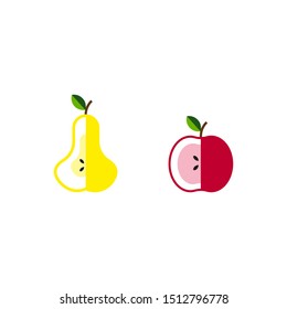 Apple and pear whole fruit and cut icon modern concept
