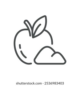 Ícone De Pectina Da Apple. Ilustração em linha simples de maçã e pó de pectina, representando aditivos alimentares naturais e ingredientes orgânicos.