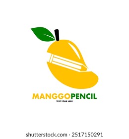 Apple pencil vector logo template. This design use fruit and pen symbol. Suitable for food, writer, and study