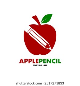 Apple pencil vector logo template. This design use fruit and pen symbol. Suitable for food, writer, and study