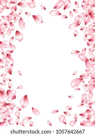 Apple petals flying vector invitation background. Spring falling flower parts confetti, blossom elements april design. Tender flower blossom petals background illustration.