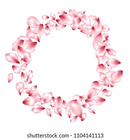 Apple petals flying vector invitation background. Spring falling flower parts confetti, blossom elements anniversary design. Romantic flower blossom petals frame background pattern.
