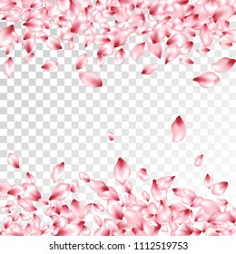 Apple petals flying vector valentine background. Spring falling flower parts confetti, blossom elements seasonal design. Blooming flower blossom petals poster vector background.