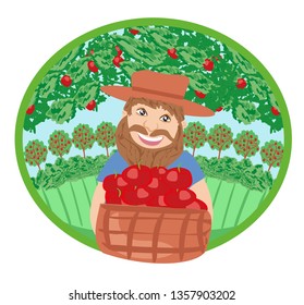 Apple picking logo, man with apple.