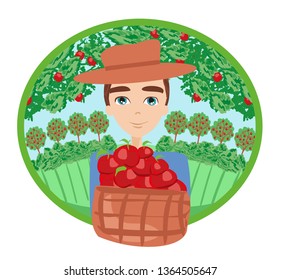 Apple picking logo, man with apple.