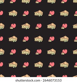 Apple Pie Bliss Whimsical Fruit Dessert Pattern. Ideal for kitchen decor, textile designs, or any creative project that aims to bring a touch of homely warmth and sweetness