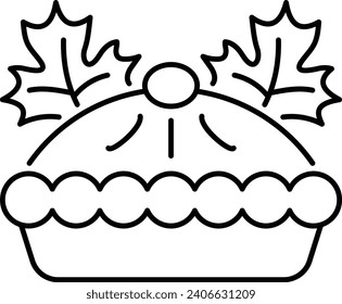 Apple Pie Cake Decorated with Leaf Concept, Thanksgiving Day Baking stuff Vector line icon Design, Harvest festival Symbol, Secular holiday Sign, Religious and cultural traditions Stock Illustration