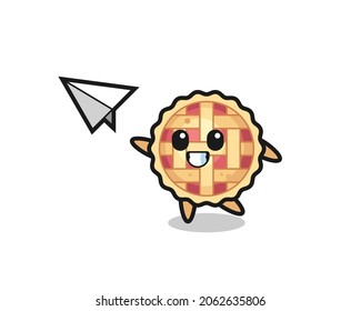 Apple Pie Cartoon Character Throwing Paper Airplane , Cute Style Design For T Shirt, Sticker, Logo Element