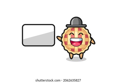 apple pie cartoon illustration doing a presentation , cute style design for t shirt, sticker, logo element