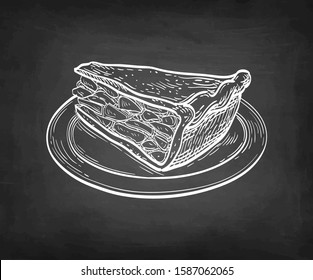 Apple pie. Chalk sketch on blackboard background. Hand drawn vector illustration. Retro style.