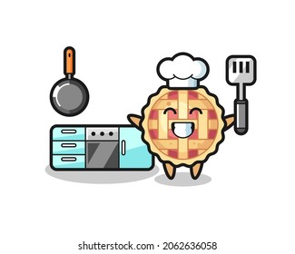 apple pie character illustration as a chef is cooking , cute style design for t shirt, sticker, logo element