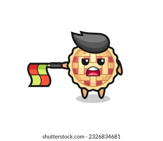 apple pie character as line judge hold the flag straight horizontally , cute style design for t shirt, sticker, logo element