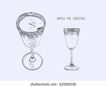 Apple pie cocktail Hand drawn sketch line art , illustration vector.