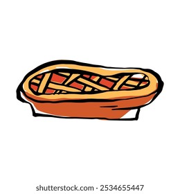 Apfelkuchenzeichnung, Doodle, Skizzenstil, Vektorgrafik einzeln auf weißem Hintergrund