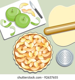 Apple Pie. Elevated View Of Preparation.