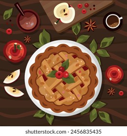 Apple pie fruit tarte vector design