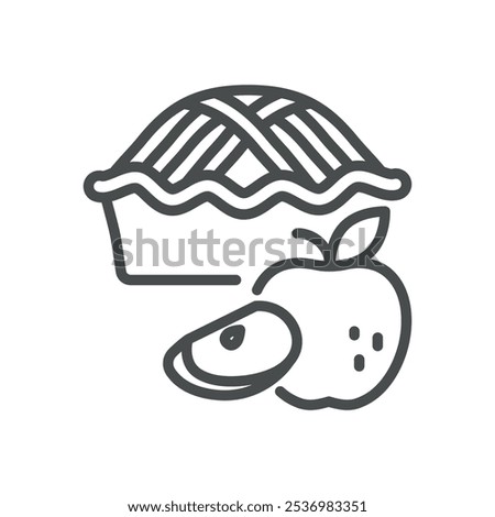 Apple Pie Icon. Simple Line Illustration of a Pie and Apple Slices, Representing Homemade Desserts and Organic Baking.