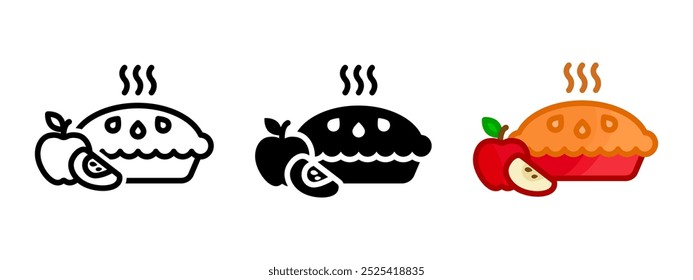 Apple pie icon. Traditional dish sign. Homemade cake color illustration. Strudel symbol.