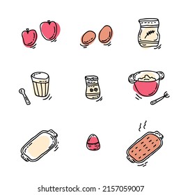 Apple pie icons, great design for any purposes. Isolated clipart set. Vector illustration of bakery preparation food.