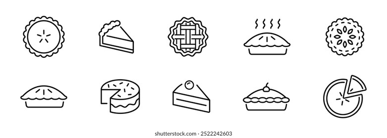 Conjunto de iconos de pastel de manzana. Símbolo de postre de pastel. Comida pastel de manzana American Desert. Iconos del vector