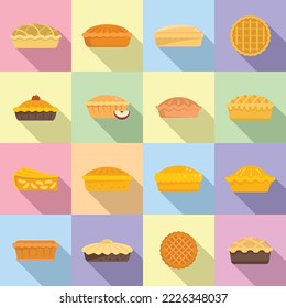 Apple pie icons set flat vector. Food dessert. American apple