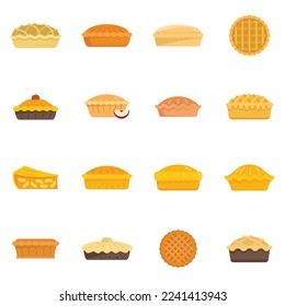 Apple pie icons set flat vector. Food dessert. American apple isolated