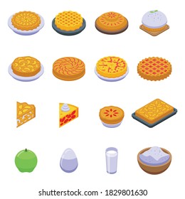 Iconos de pastel de Apple establecidos. Conjunto isométrico de iconos vectoriales del pie de manzana para el diseño web aislado en fondo blanco