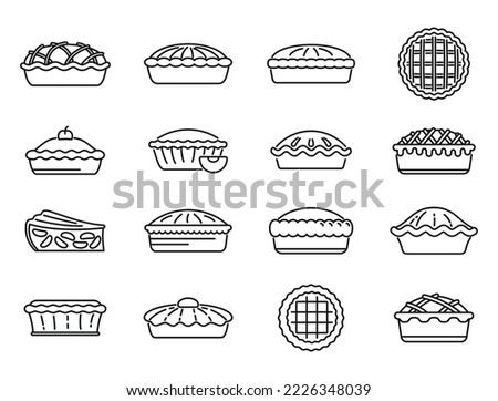 Apple pie icons set outline vector. Food dessert. American apple