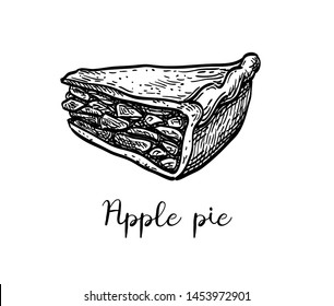 Apple pie. Ink sketch isolated on white background. Hand drawn vector illustration. Retro style.