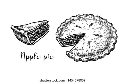 Apple pie. Ink sketch isolated on white background. Hand drawn vector illustration. Retro style.