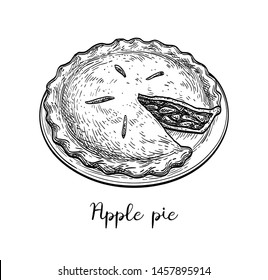 Apple pie. Ink sketch isolated on white background. Hand drawn vector illustration. Retro style.