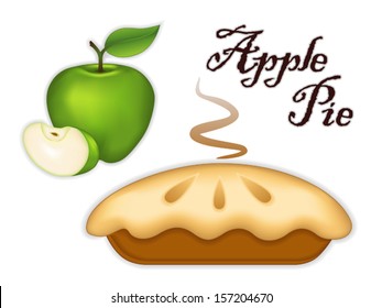 Apple Pie isolated on white background. Green Apple, slice, title text. Sweet, tart dessert treat. See other fruits and pies in this series. EPS8 compatible. 